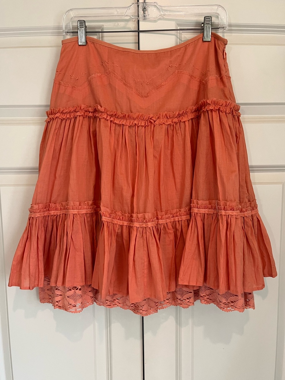 Gianni Bini Peachy Pink Color Boho Tiered A-Line Skirt Size 2 - Picture 6 of 15